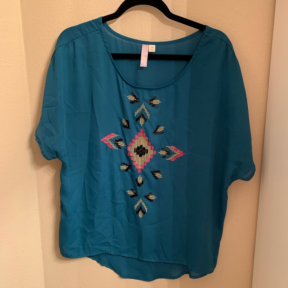 Blue Aztec embellished blouse francescas